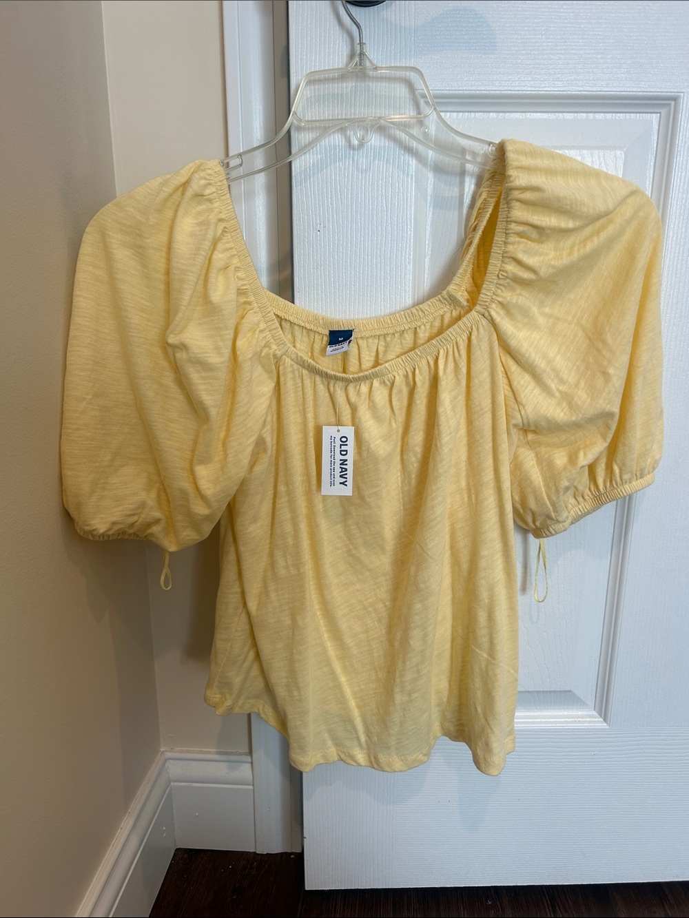 Old Navy Light Yellow Puff Sleeve Square Neck Blouse